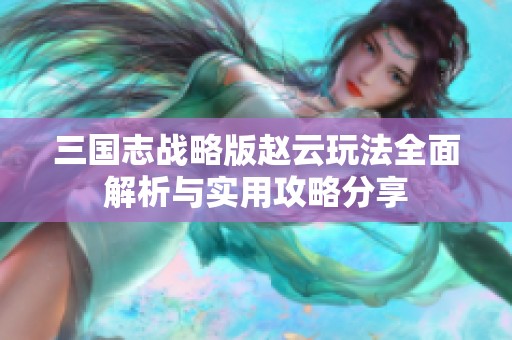 三国志战略版赵云玩法全面解析与实用攻略分享